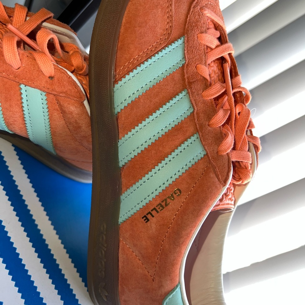 adidas Gazelle Orange and Light Blue Athletic Shoes